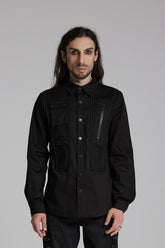 Black Lapel Collar Long Sleeves Zip Mesh Pocket Men's Punk Blouse